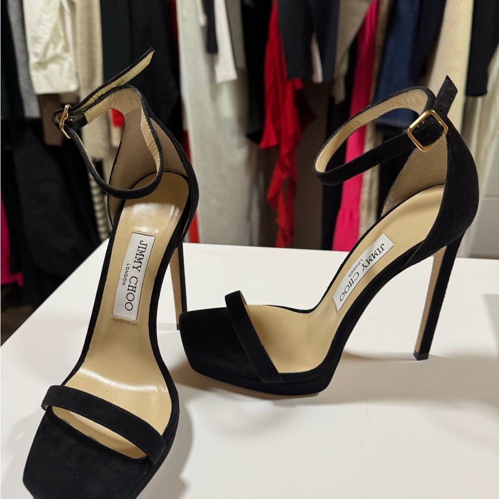 Jimmy Choo Black Suede Ankle Strap Heels
Platform NEVER WORN- proof of purchase